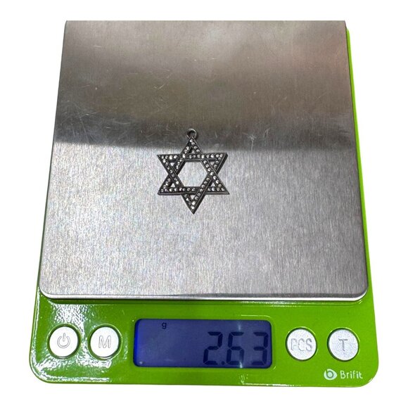 Vintage Signed Sterling Silver Star Of David Pendant Judaica Marcasite Gemstones - Picture 6 of 6